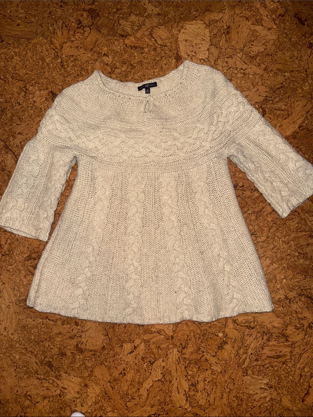 Cable Knit Three-Quarter Sleeve Sweater - Cream Gap size M